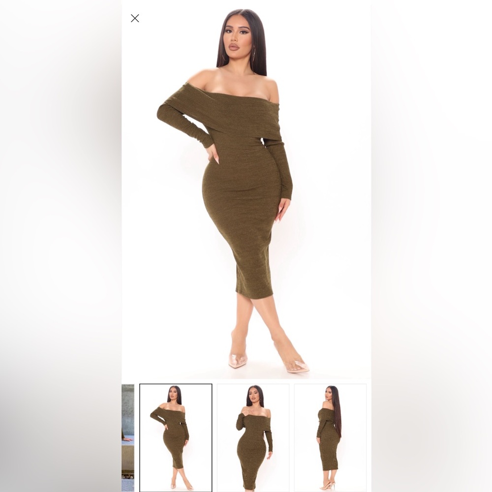 Fashion Nova Show Up Olive Sweater Midi Dress